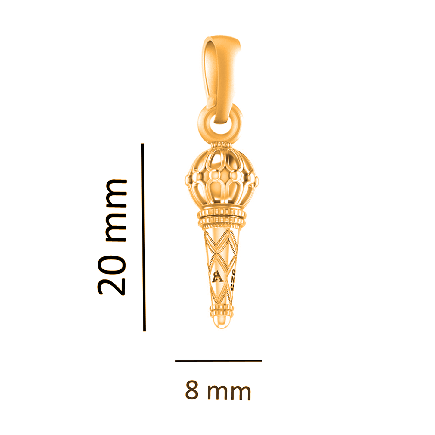 22 CT Gold Plated Silver (92.5% purity) God Hanuman/Bajrang Bali Gada Pendant by for Men