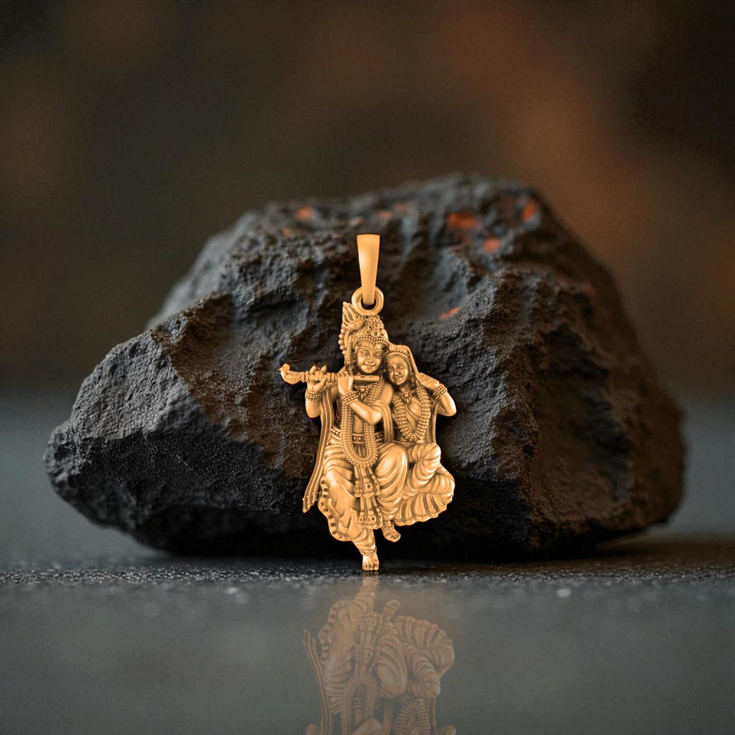 22 CT Gold Plated Silver (92.5% purity) God Radha Krishna Pendant (Big Size) for Men and Women