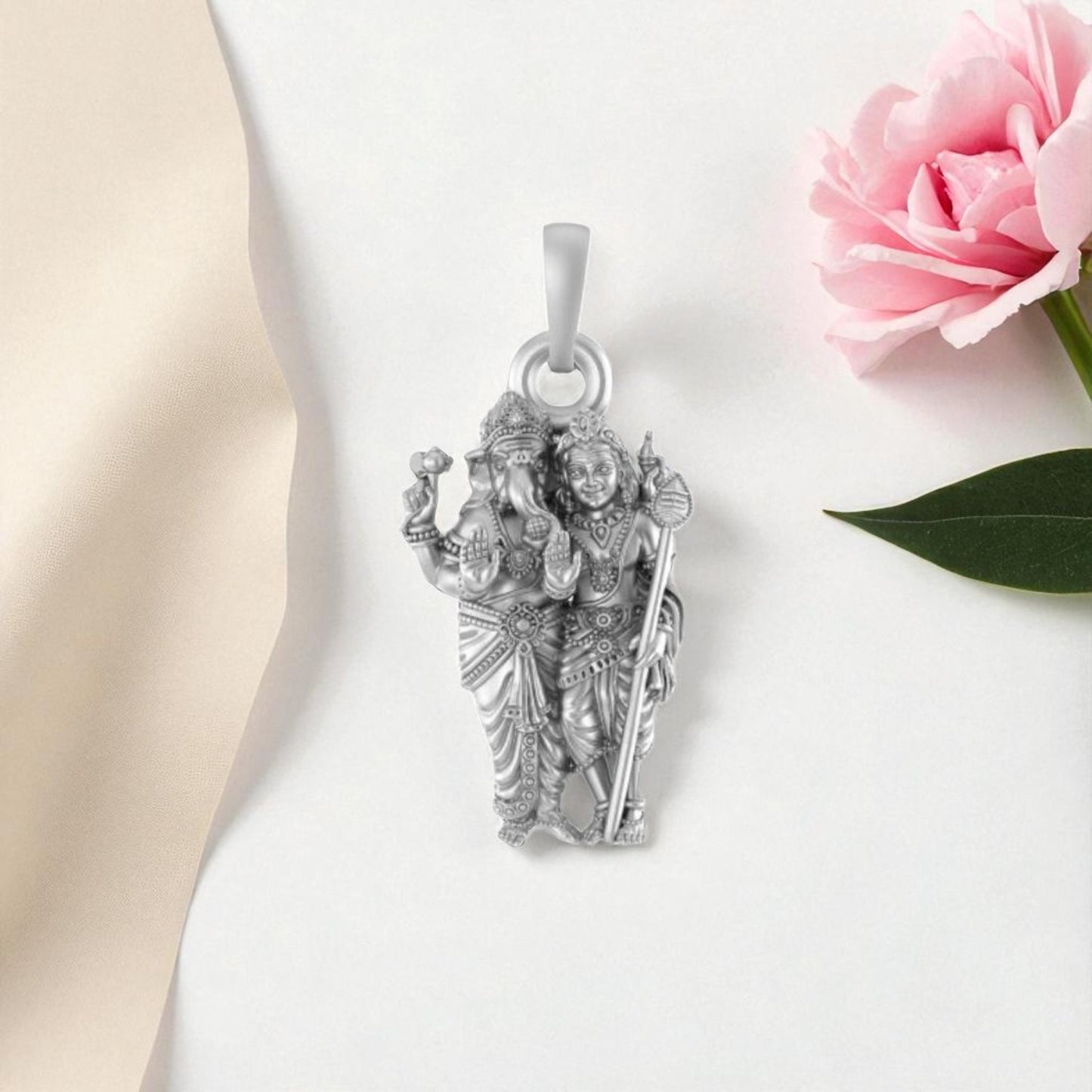 Akshat Sapphire 92.5% Pure Sterling Silver God Ganesh kartikeya (Big Size) Brother Pendant for Men & Women