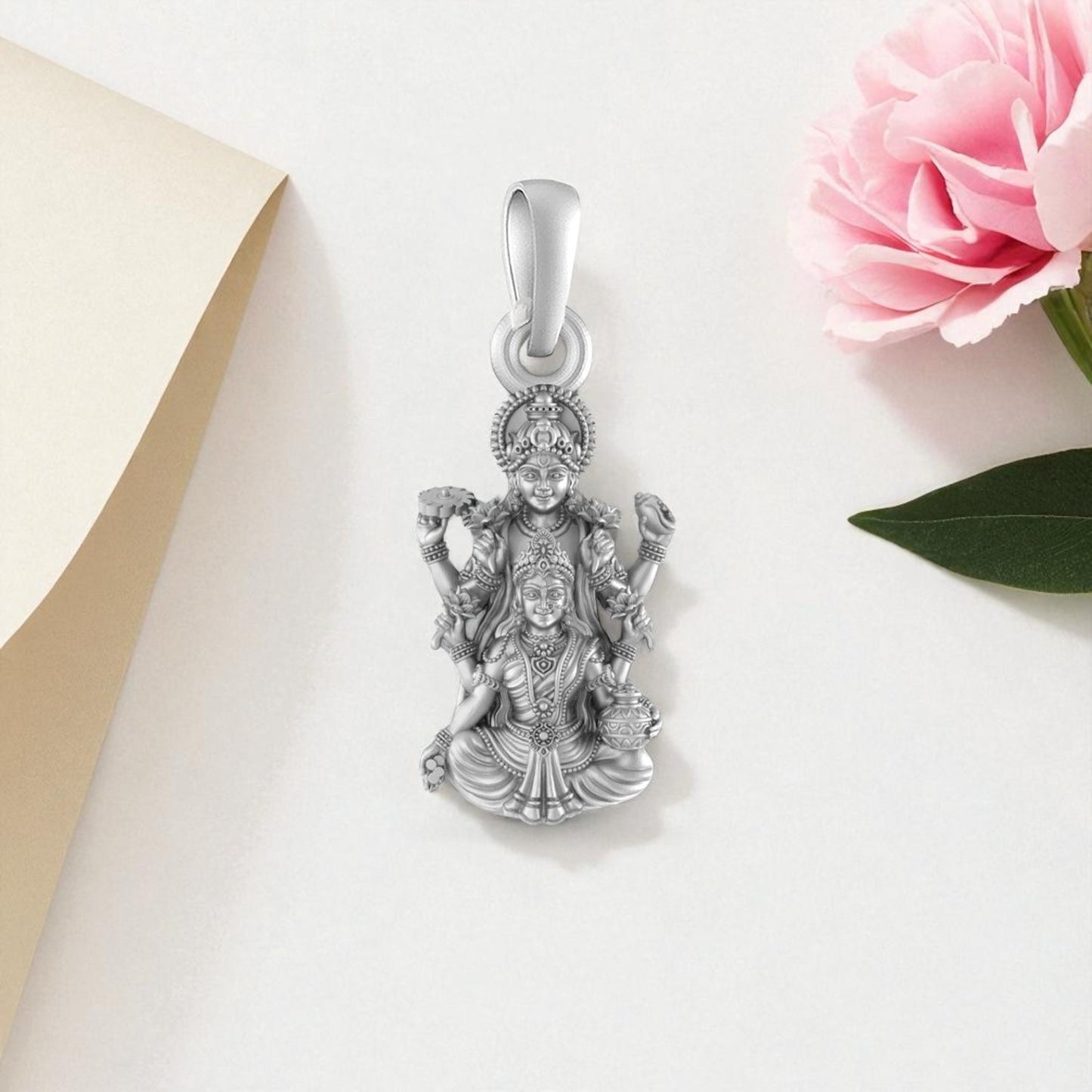 Akshat Sapphire 92.5% Pure Sterling Silver God Vishnu Laxmi (Big Size) Pendant for Men & Women