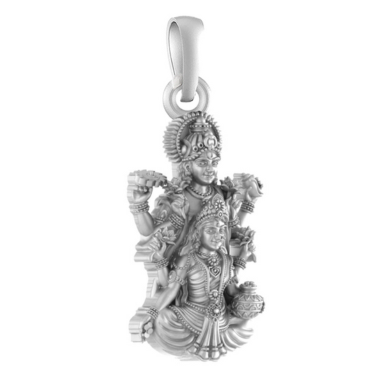 Akshat Sapphire Sterling Silver (92.5% purity) God Vishnu Laxmi Pendant for Men & Women Pure Silver Lord Vishnu Lakshmi Locket for Good Health & Wealth
