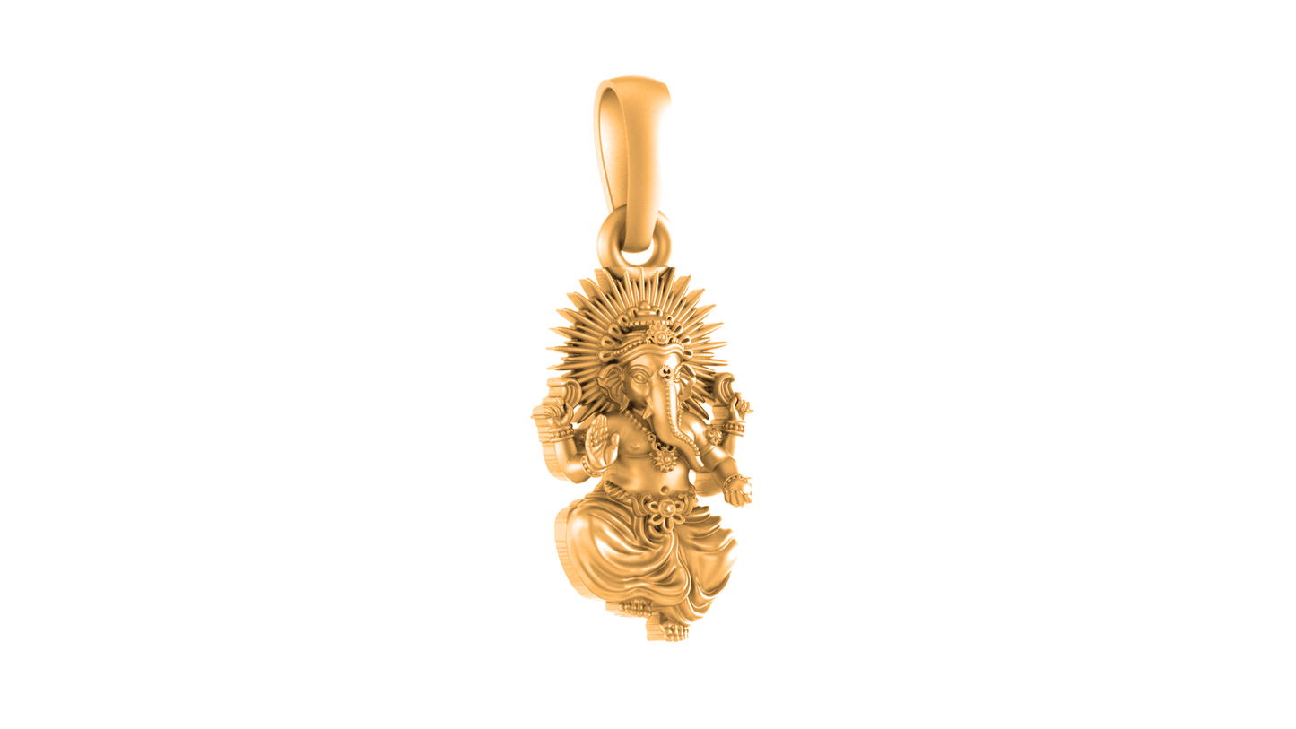 22 CT Gold Plated Silver (92.5% purity)God Ganesh Pendant for Men, Boys Girls and Women