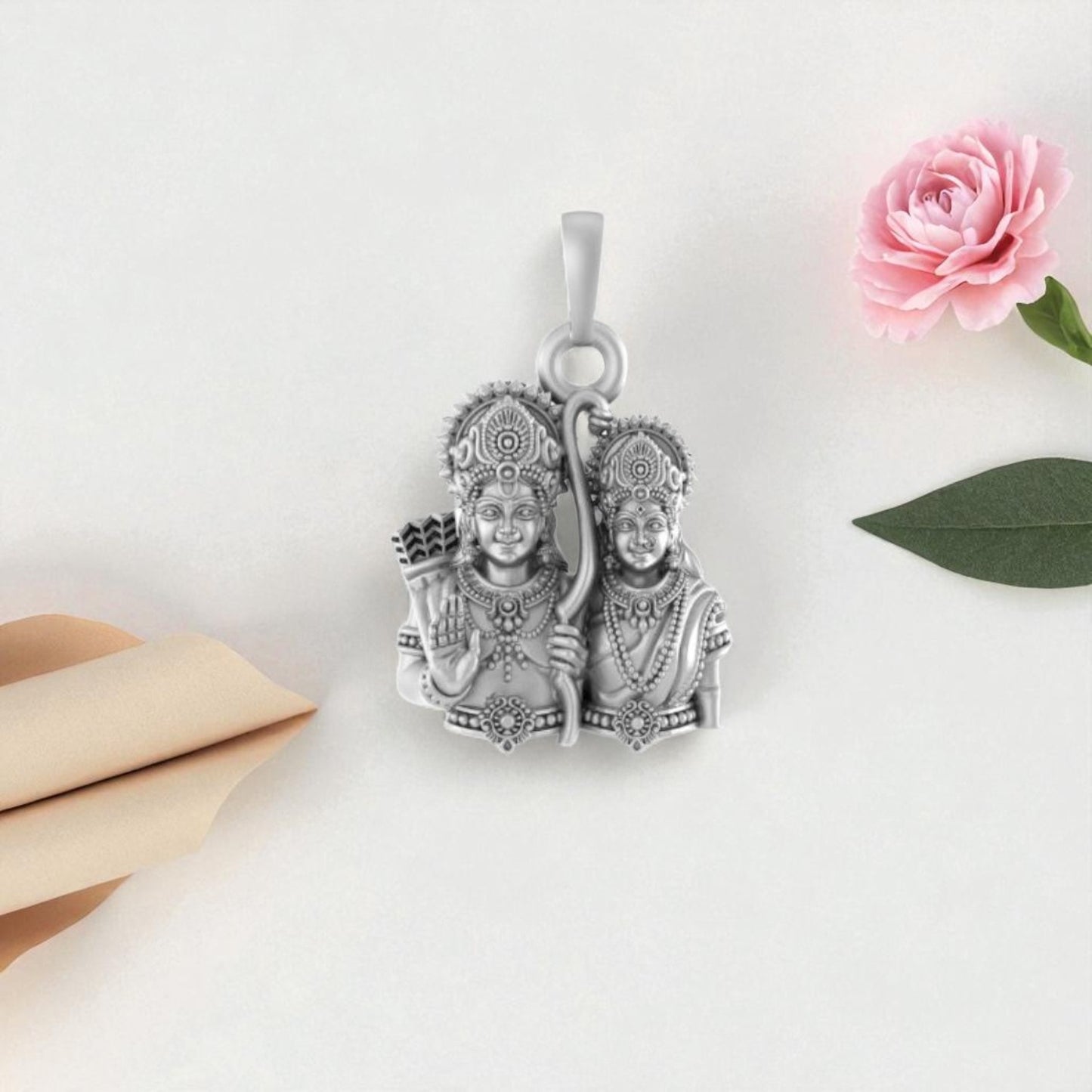 Akshat Sapphire Sterling Silver (92.5% purity) God Ram and Maa Sita Pendant for Men & Women Pure Silver Bhagwan Shri Ram Sita Locket for Good Health & Wealth