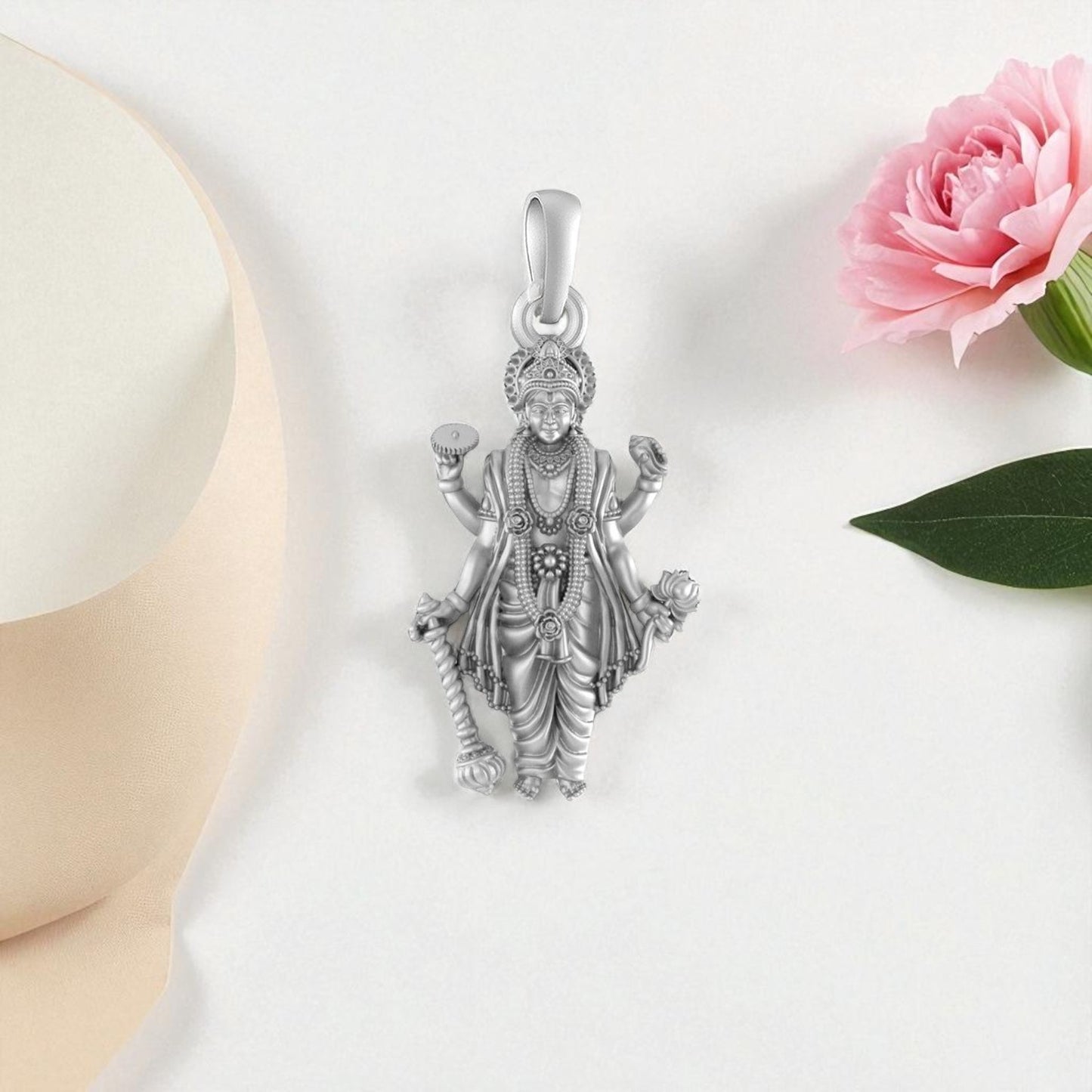 Akshat Sapphire Sterling Silver (92.5% purity) God Vishnu Pendant for Men & Women Pure Silver Lord Vishnu Locket for Good Health & Wealth