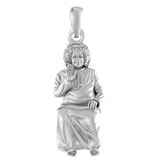 Sterling Silver (92.5% purity) Spiritual Sathya Sai baba Pendant for Men & Women Pure Silver religious Satya Sai Baba Locket for Good Health & Wealth