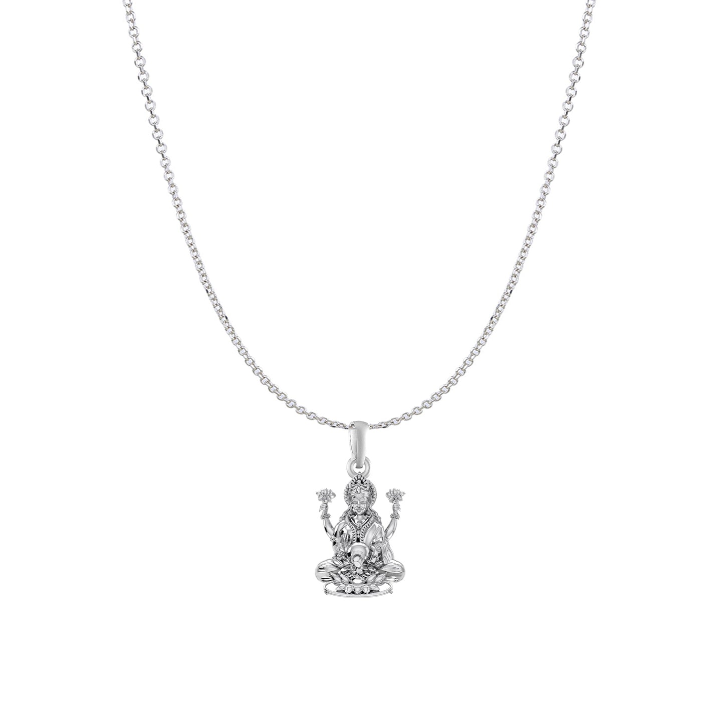Akshat Sapphire Sterling Silver (92.5% purity) Goddess Laxmi Ji Chain Pendant (Pendant with Anchor/ Cable Chain Chain) for Men & Women Pure Silver Lord Laxmi Ji Chain Locket for Health & Wealth