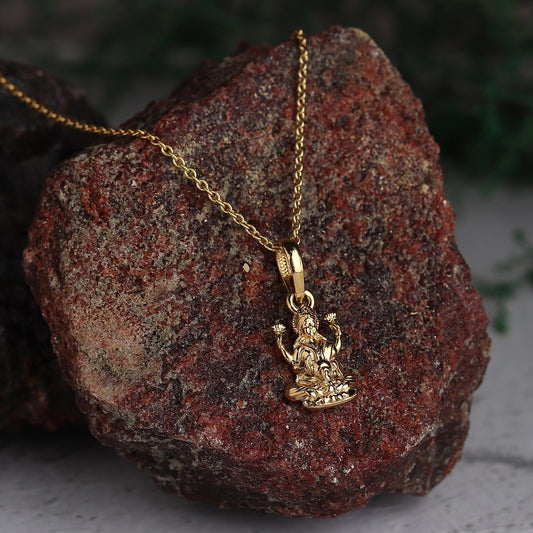 22KT Gold Plated Sterling Silver (92.5% Purity) Pure Silver Goddess Laxmi Ji Chain Pendant (Locket with Anchor/ Cable Chain Chain) for Women