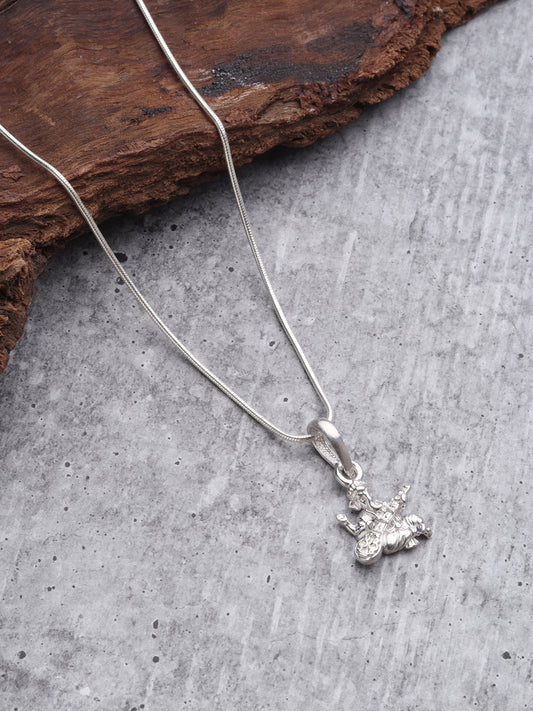 Sterling Silver (92.5% Purity) Pure Silver God Ganesha Chain Pendant (Locket with Anchor/ Cable Chain Chain) for Men & Women