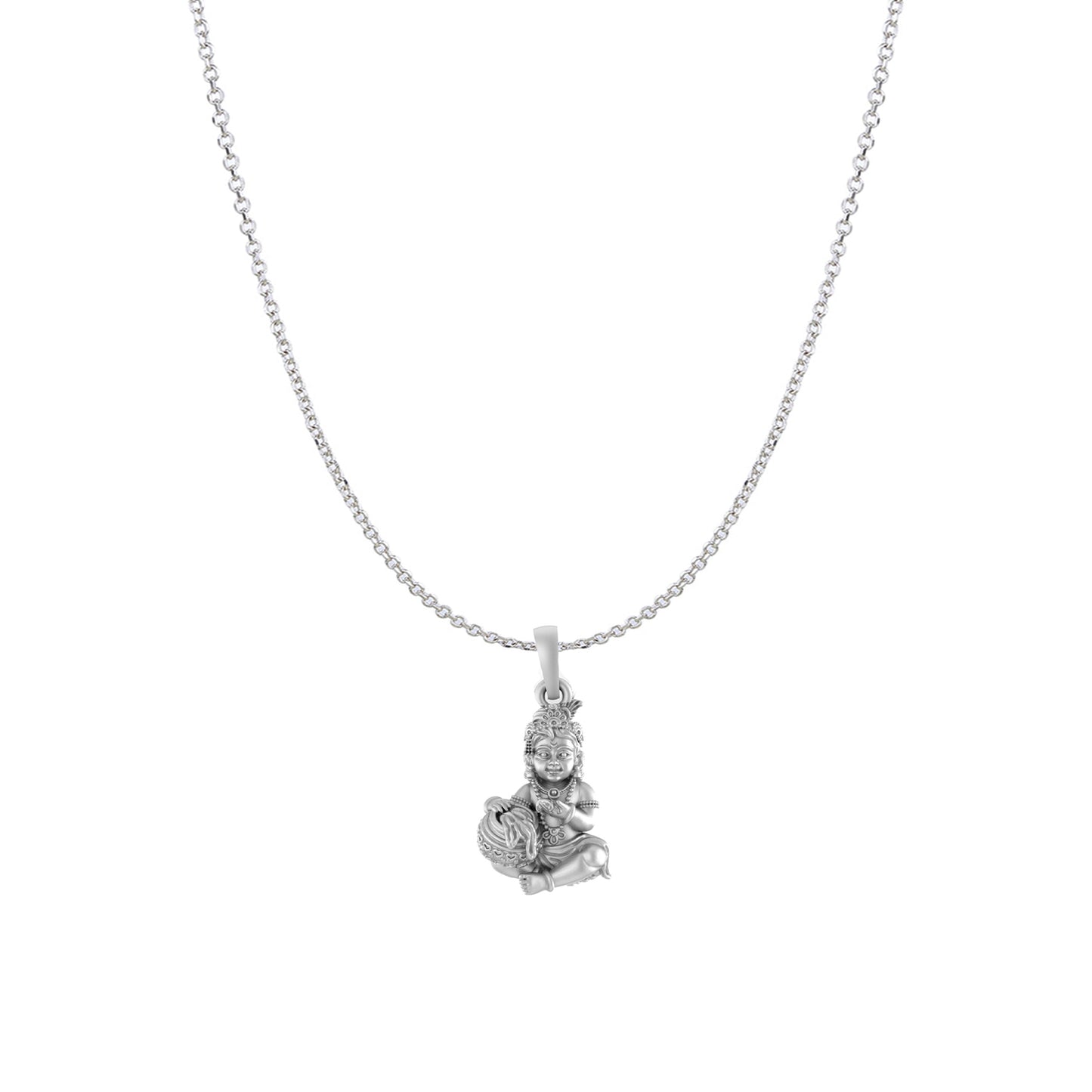 Akshat Sapphire Sterling Silver (92.5% purity) God Kanha Laddu Gopal Chain with Pendant (Pendant with Anchor/ Cable Chain Chain) for Men & Women Bhagwan Thakur ji Bal Krishna Kanhaiya Chain Locket for Good Health & Wealth