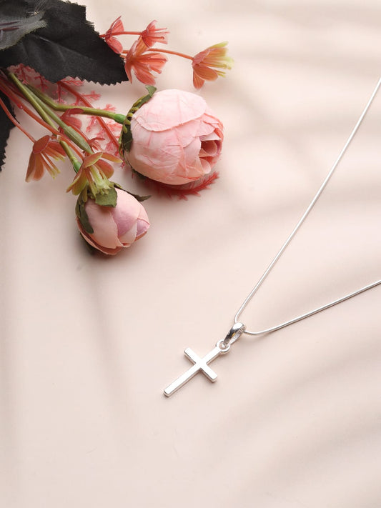 Sterling Silver 92.5 God Jesus Cross Chain Pendant with Anchor Chain 18 Inches for women by Akshat Sapphire PSA7178