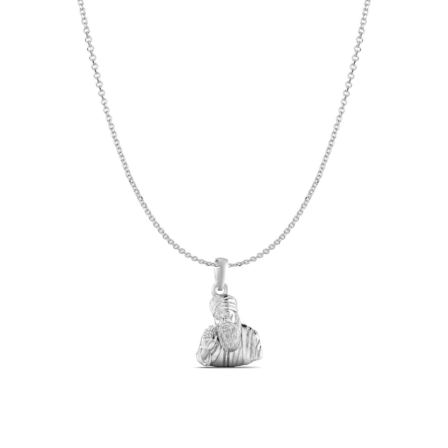 Guru Nanak Chain Pendant (Pendant with Anchor/ Cable Chain Chain) for Men and women Pure Silver spiritual Punjabi Sikh Sardar Baba Guru Nanak Chain Locket for Good Luck, Health & Wealth