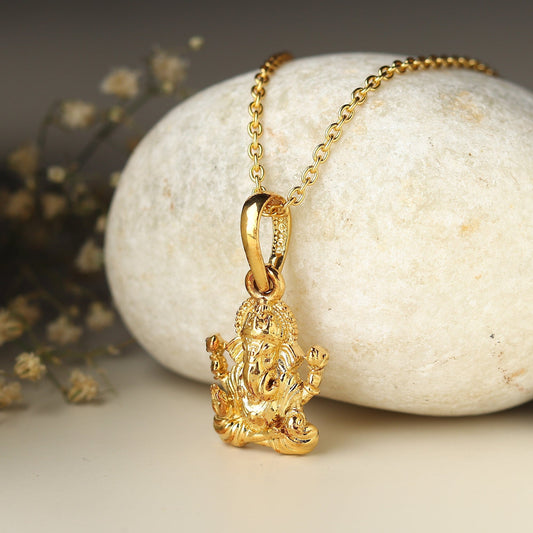 22KT Gold Plated Sterling Silver (92.5% Purity) Pure Silver God Ganesha Chain Pendant (Locket with Anchor/ Cable Chain Chain) for Women