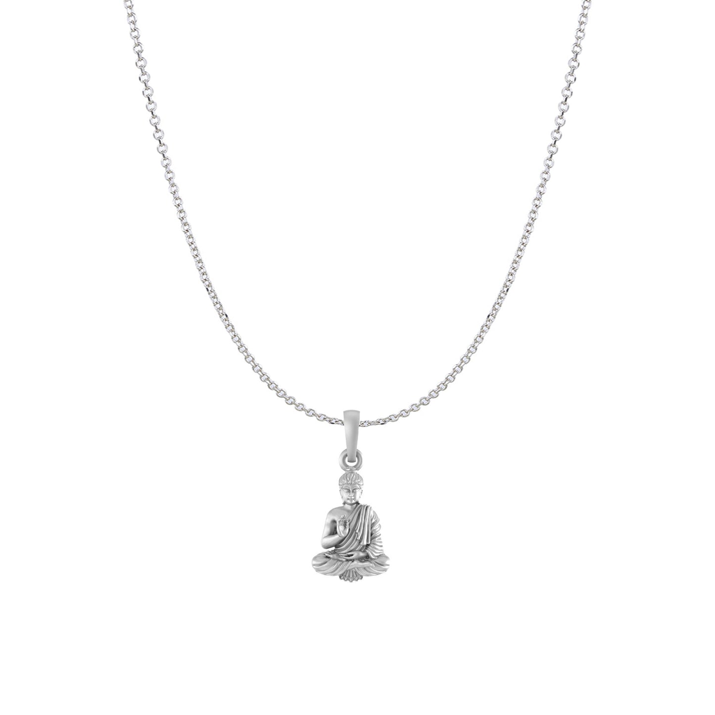 Akshat Sapphire Sterling Silver (92.5% purity) Spiritual God Gautam Buddha Chain Pendant (Pendant with Anchor/ Cable Chain Chain) for Men & Women Pure Silver religious Gautam buddh Chain Locket for Good Health & Wealth
