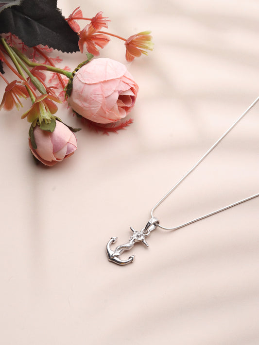 Sterling Silver (92.5% Purity) Pure Silver Ship Anchor Chain Pendant (Locket with Anchor/ Cable Chain Chain) for Men & Women