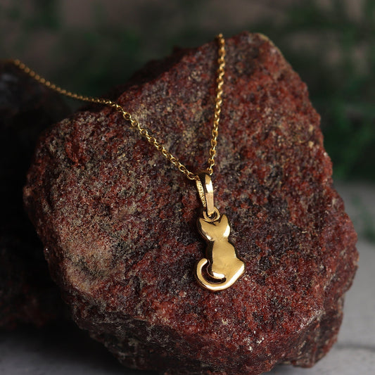 22KT Gold Plated Sterling Silver (92.5% Purity) Pure Silver Stylish and Fashionable Cute Cat Chain Pendant (Locket with Anchor/ Cable Chain) for Women