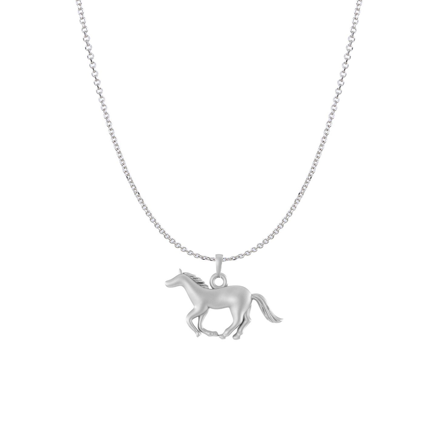 Sterling Silver (92.5% Purity) Pure Silver Strength Symbolic Horse Chain Pendant (Locket with Anchor/ Cable Chain Chain) for Men & Women