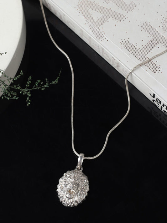 Sterling Silver 92.5 God Narsimha Chain Pendant with Anchor Chain 18 Inches for women by Akshat Sapphire PSA7331