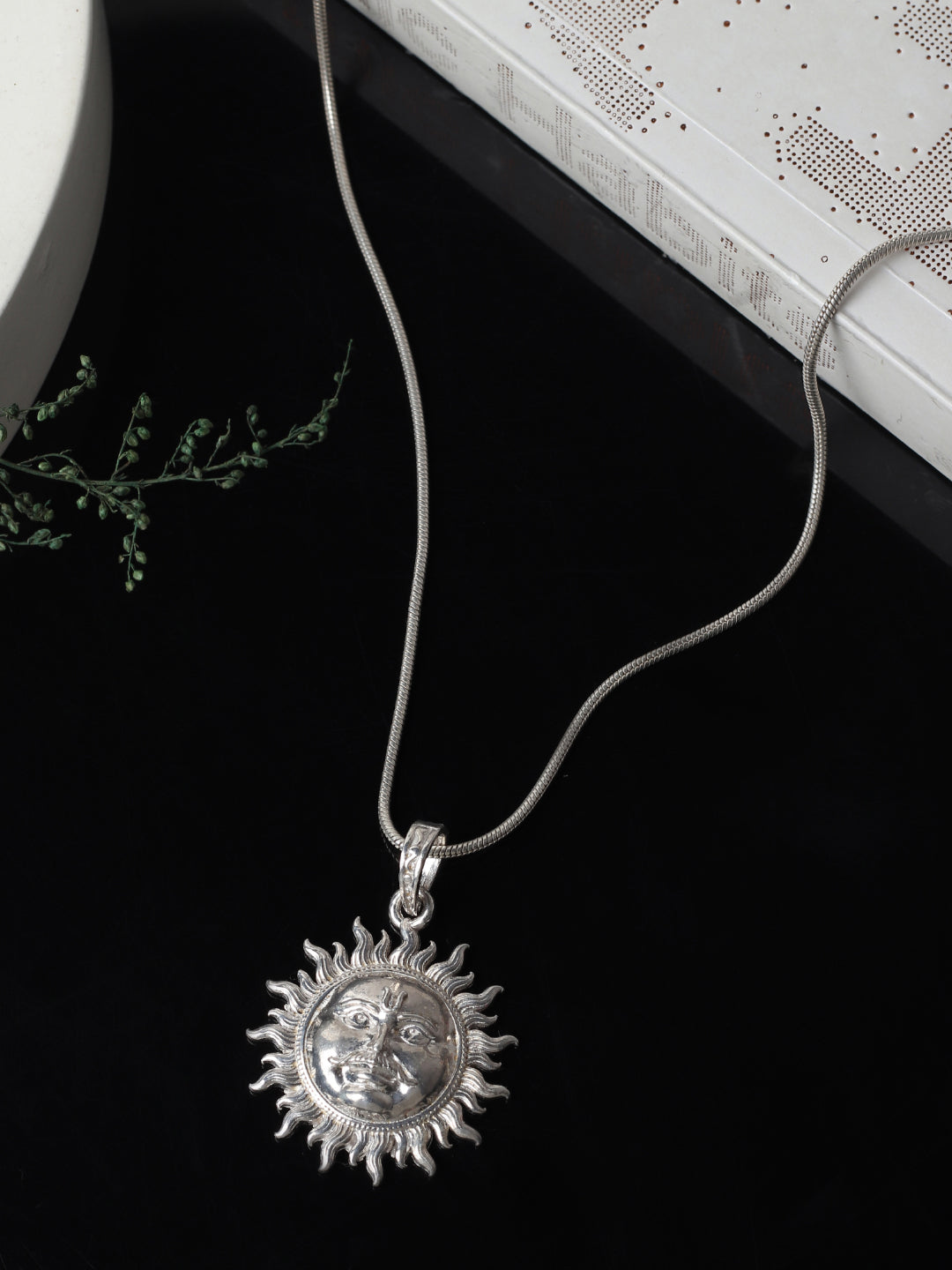 Akshat Sapphire Sterling Silver (92.5% purity) Divine God Sun Chain Pendant (Pendant with Anchor/ Cable Chain Chain) for Men & Women Pure Silver Lord Surya Chain Locket for Good Health & Wealth