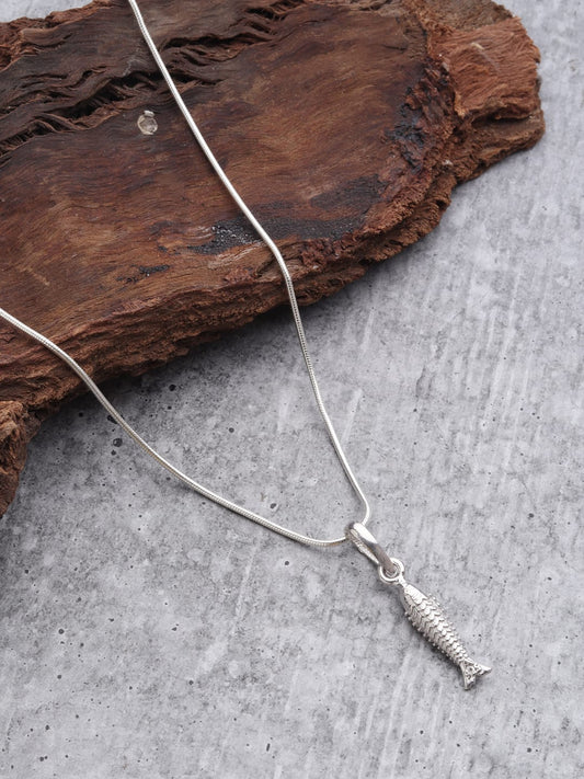 Sterling Silver 92.5 Fashionable Fish Chain Pendant with Anchor Chain 18 Inches for women by Akshat Sapphire PSA7337
