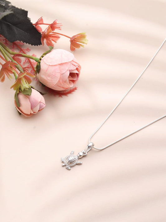 Sterling Silver 92.5 Tortoise Chain Pendant with Anchor Chain 18 Inches for women by Akshat Sapphire PSA7344