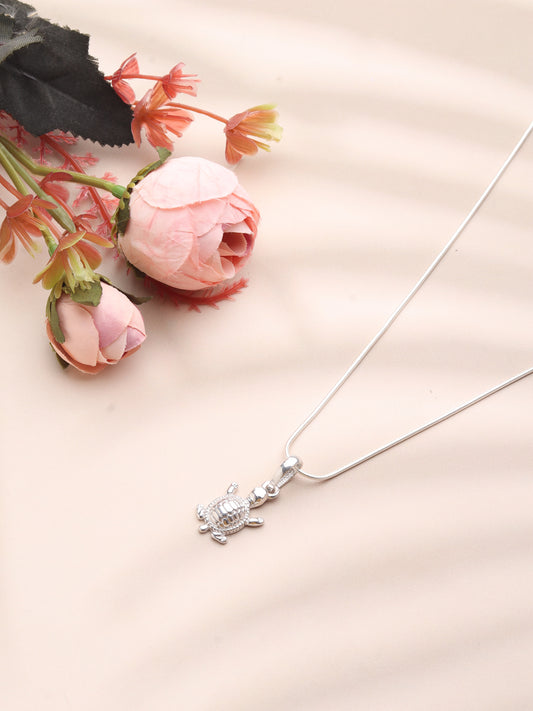 Sterling Silver 92.5 Tortoise Chain Pendant with Anchor Chain 18 Inches for women by Akshat Sapphire PSA7344