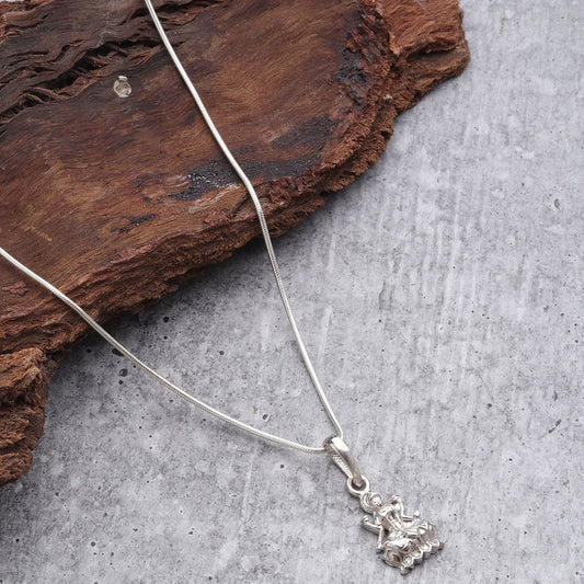 Sterling Silver (92.5% Purity) Pure Silver Goddess Laxmi Ji Chain Pendant (Locket with Box Chain) for Men & Women
