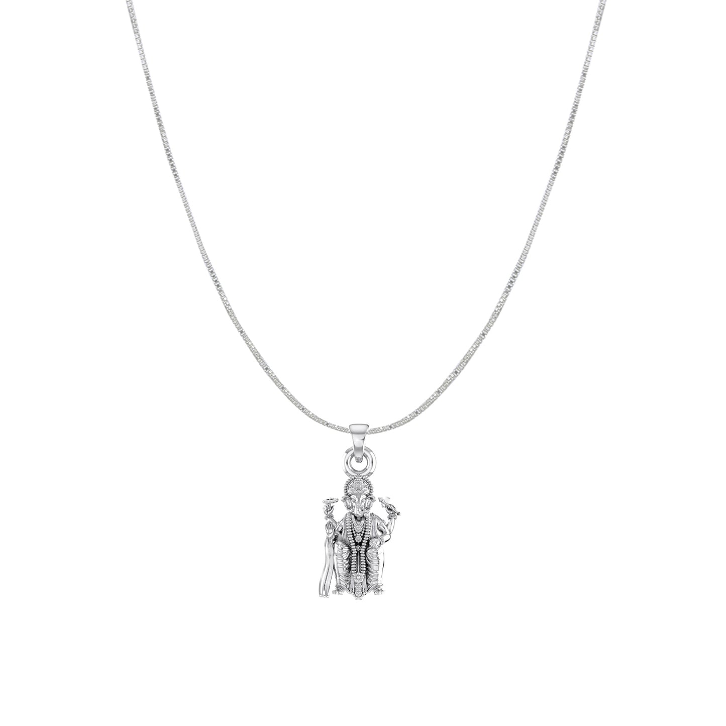 Akshat Sapphire Sterling Silver (92.5% purity) God Ganesha Chain Pendant (Pendant with Box Chain) for Men & Women Pure Silver Lord Ganapathy Chain Locket for Good Health & Wealth