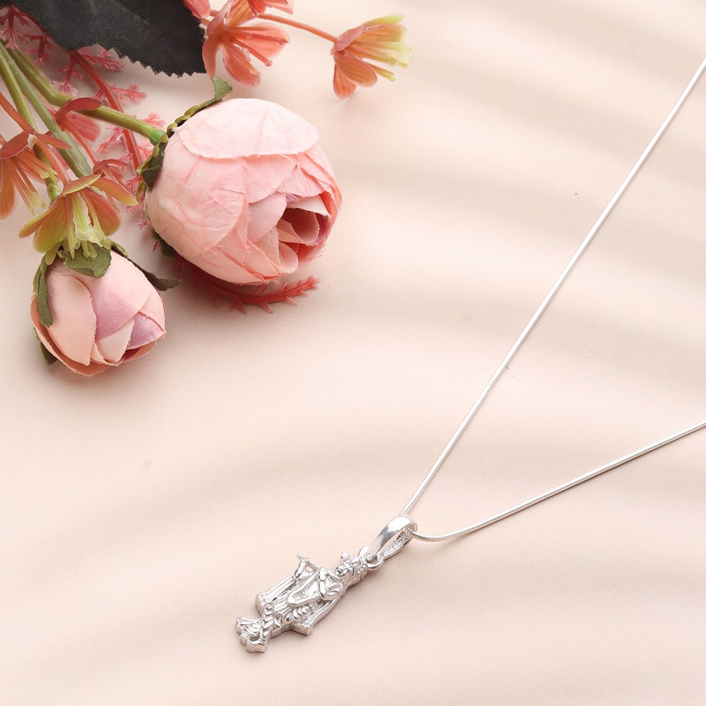 Sterling Silver (92.5% Purity) Pure Silver God Krishna Chain Pendant (Locket with Box Chain) for Men & Women