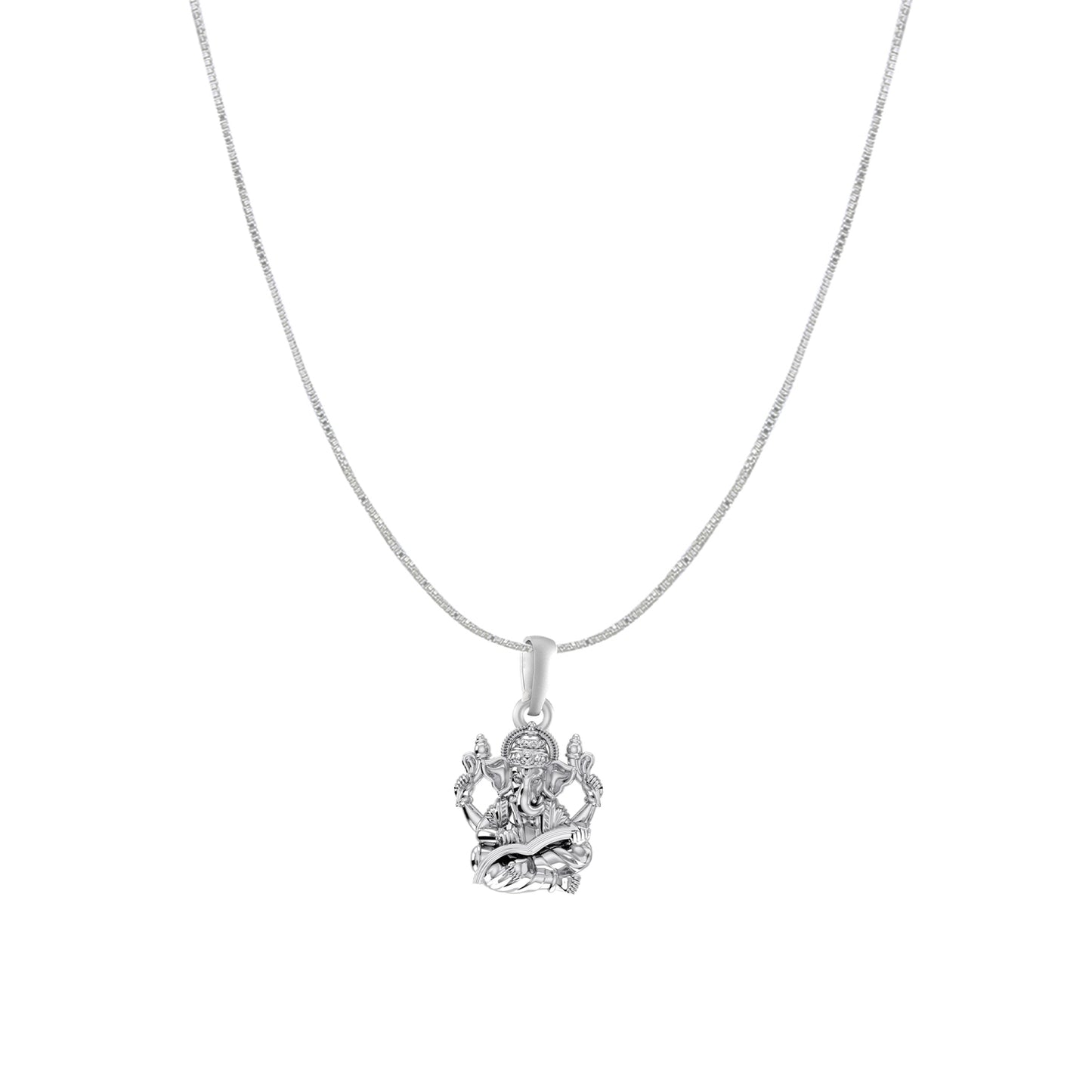 Akshat Sapphire Sterling Silver (92.5% purity) God Ganesha Chain Pendant (Pendant with Box Chain) for Men & Women Pure Silver Lord Ganapathy Chain Locket for Good Health & Wealth