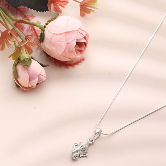 Sterling Silver (92.5% Purity) Pure Silver God Ganesha Chain Pendant (Locket with Box Chain) for Men & Women