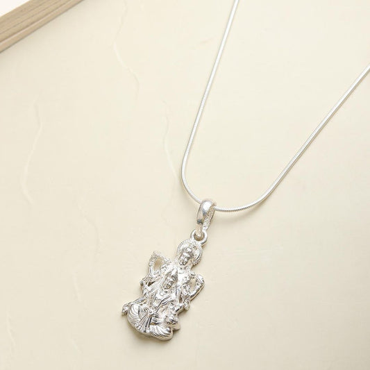 Sterling Silver (92.5% Purity) Pure Silver God Vishnu Laxmi Chain Pendant (Locket with Box Chain) for Men & Women