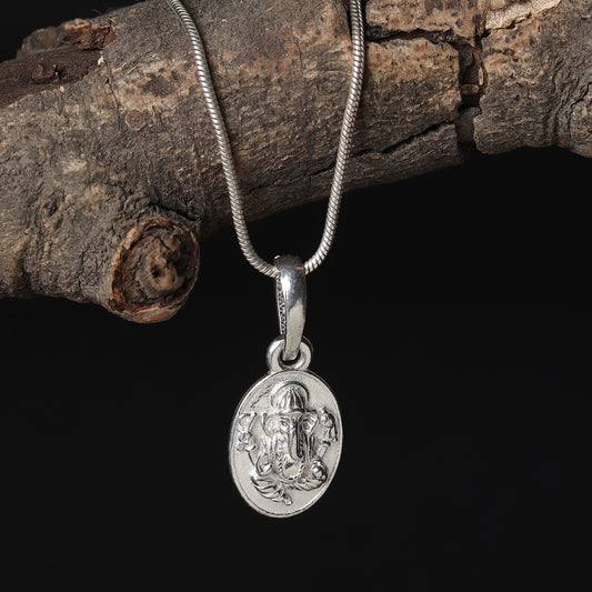 Sterling Silver (92.5% Purity) Pure Silver God Ganesha Chain Pendant (Locket with Box Chain) for Men & Women