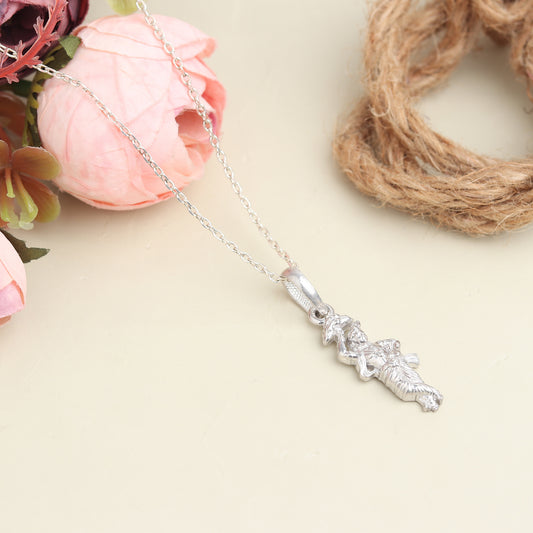 Sterling Silver (92.5% Purity) Pure Silver God Krishna Chain Pendant (Locket with Box Chain) for Men & Women