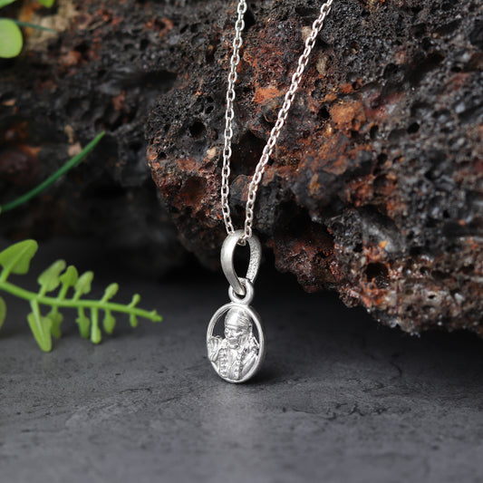 Sterling Silver (92.5% Purity) Pure Silver God Shree Sai Baba chain Pendant (Locket with Box Chain) for Men & Women