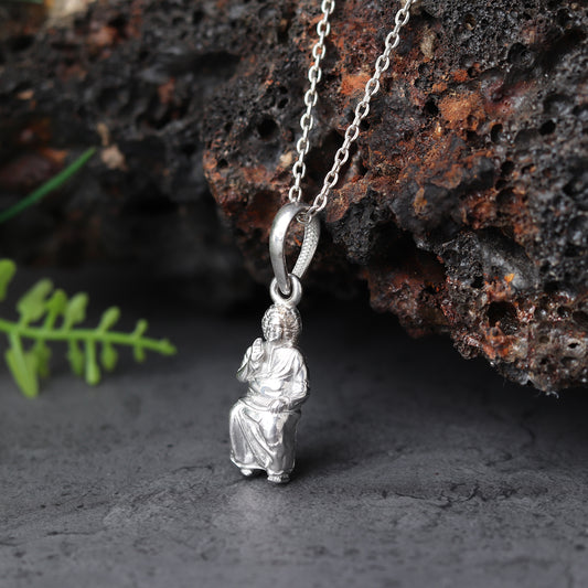 Sterling Silver (92.5% Purity) Pure Silver Spiritual Sathya Sai baba Chain Pendant (Locket with Box Chain) for Men & Women