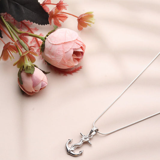 Sterling Silver (92.5% Purity) Pure Silver Ship Anchor Chain Pendant (Locket with Box Chain) for Men & Women