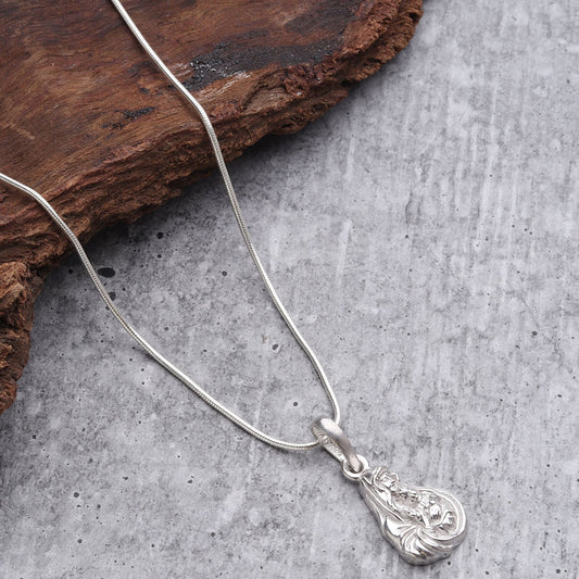 Sterling Silver (92.5% Purity) Pure Silver God Mother Mary chain Pendant (Locket with Box Chain) for Men & Women