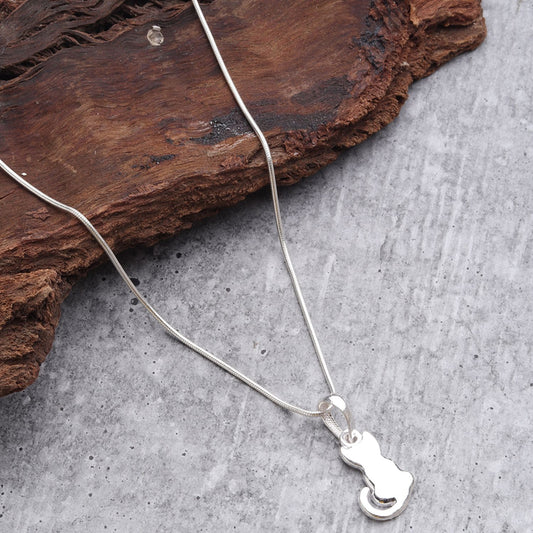 Sterling Silver (92.5% Purity) Pure Silver Stylish and Fashionable Cute Cat Chain Pendant (Locket with Box Chain) for Men & Women