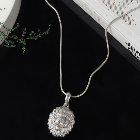 Sterling Silver (92.5% Purity) Pure Silver God Vishnu Narsimha Chain Pendant (Locket with Box Chain) for Men & Women