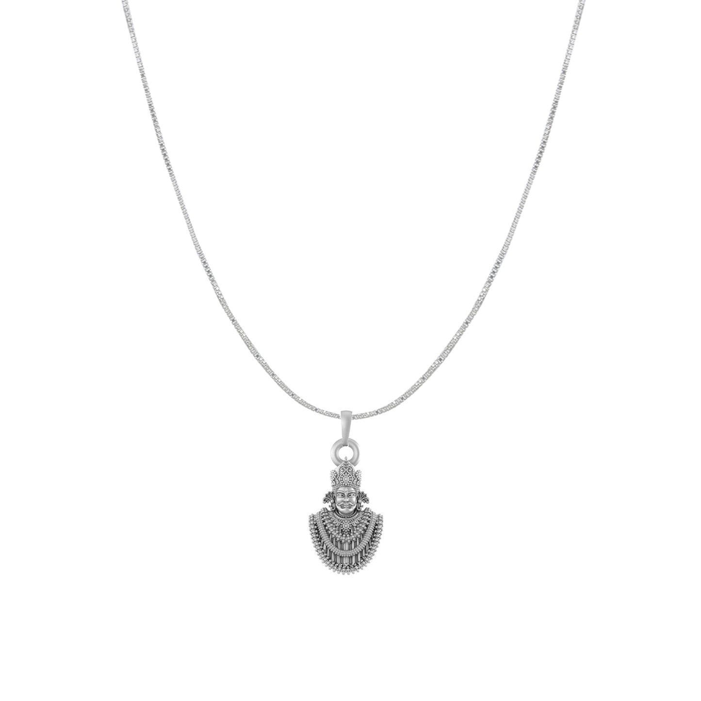 Akshat Sapphire Sterling Silver (92.5% purity) God Baba Khatu Shyam Chain Pendant (Pendant with Box Chain) for Men & Women Pure Silver Lord Baba Khatu Shyam Chain Locket for Good Health & Wealth
