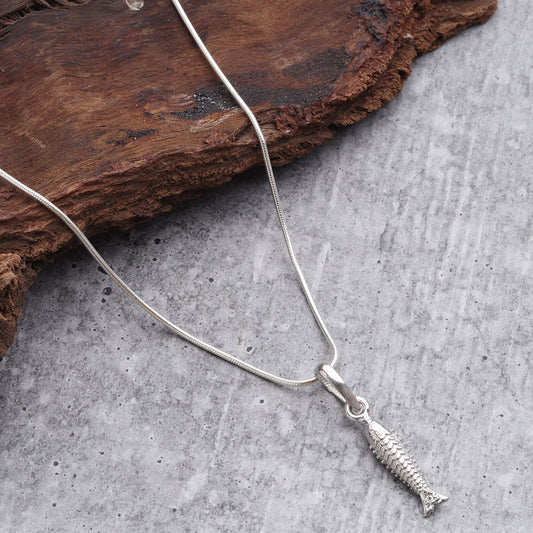 Sterling Silver (92.5% Purity) Pure Silver Stylish and Fashionable Fish Chain Pendant (Locket with Box Chain) for Men & Women