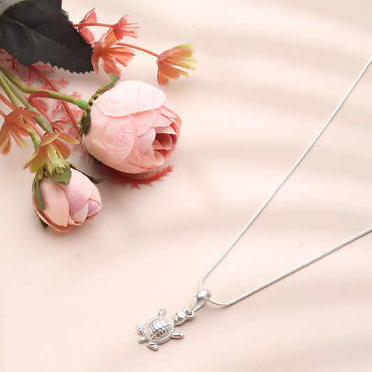 Sterling Silver (92.5% Purity) Pure Silver Prosperity and peace Symbolic Tortoise Chain Pendant (Locket with Box Chain) for Men & Women