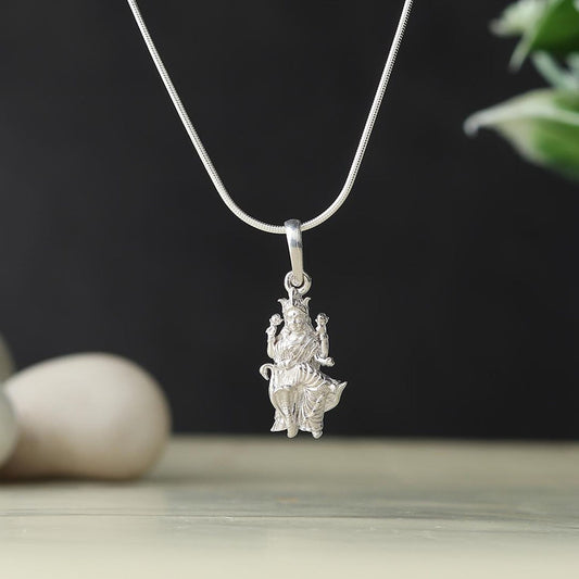 Sterling Silver (92.5% Purity) Pure Silver Goddess Mansa Devi Ji chain Pendant (Locket with Box Chain) for Men & Women