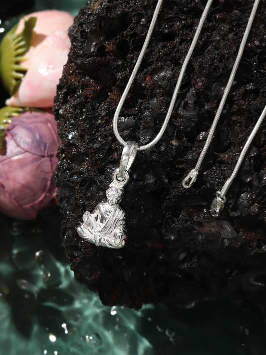 Sterling Silver (92.5% Purity) Pure Silver God Swaminarayan Chain Pendant (Locket with Box Chain) for Men & Women