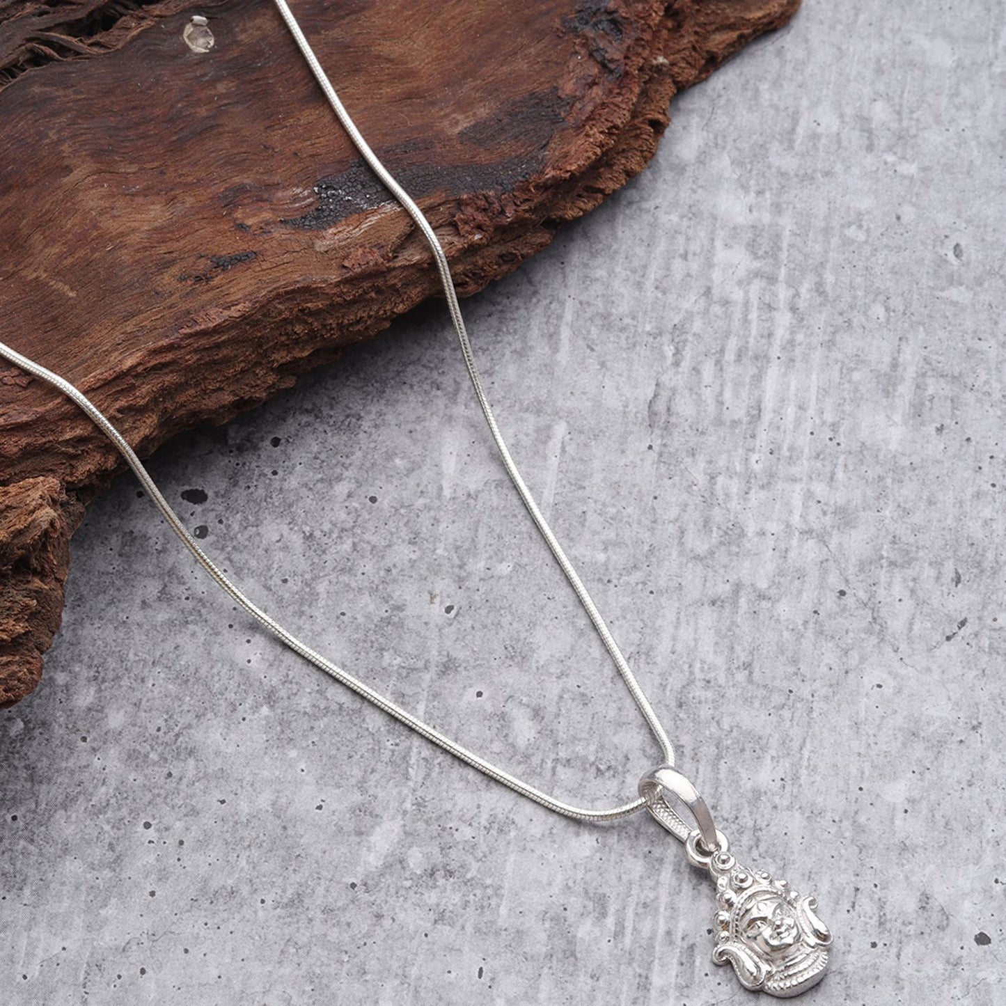 God Durga Maa Pure Silver 92.5% purity Chain pendant by Durga Maa Pendant (Pendant with Box Chain-18 inches)