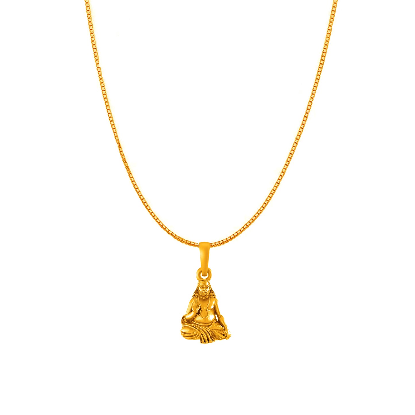Akshat Sapphire 22KT Gold Plated Sterling Silver (92.5% purity) Spiritual Raghavendra Swamy (Pendant with Box Chain) for Women Pure Silver religious Raghvendra Swami chain Locket for Good Health & Wealth