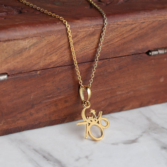 22KT Gold Plated Sterling Silver Religious and lucky 786 Chain Pendant (Locket with Box Chain) for Men and women