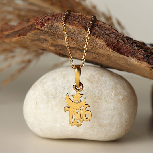 22KT Gold Plated Sterling Silver Religious and lucky 786 Chain Pendant (Locket with Box Chain) for Men and women