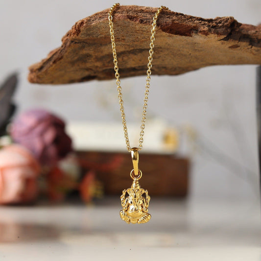 22KT Gold Plated Sterling Silver (92.5% Purity) Pure Silver God Ganesha Chain Pendant (Locket with Box Chain) for Women