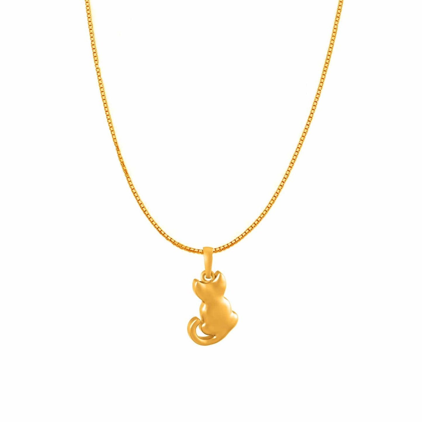 22KT Gold Plated Sterling Silver (92.5% Purity) Pure Silver Stylish and Fashionable Cute Cat Chain Pendant (Locket with Box Chain) for Women